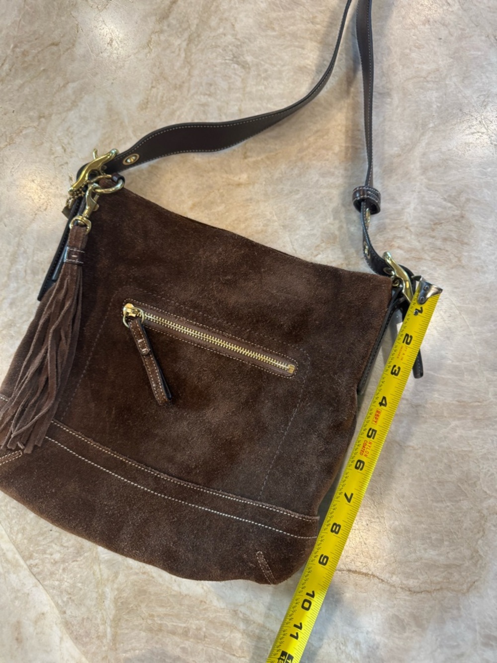 Vintage Coach Brown Suede Crossbody Bag with Tassel - Picture 8 of 9